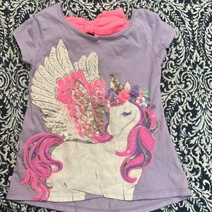 SOLD. Cynthia Royley Unicorn Top, size XS 4 purple, pink,  white print &sequins